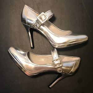 CALVIN KLEIN Silver Patent 4” Heels - Joeclyn
